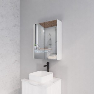 Matte White Fluted Mirror Cabinet 600